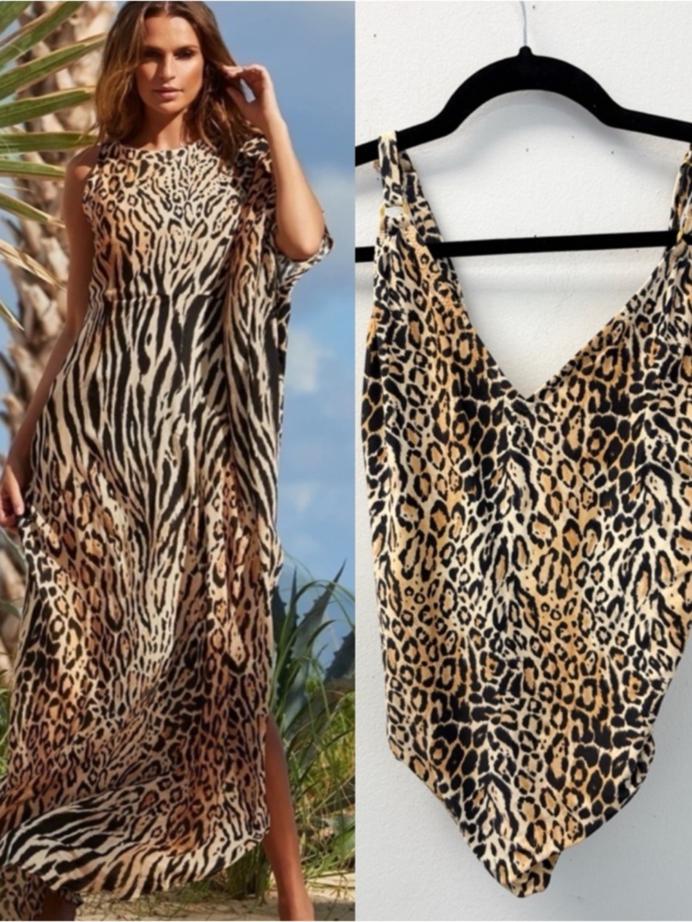 Melissa Odabash Set animal print cheetah bathing suit with matching Kaftan - Picture 1 of 11